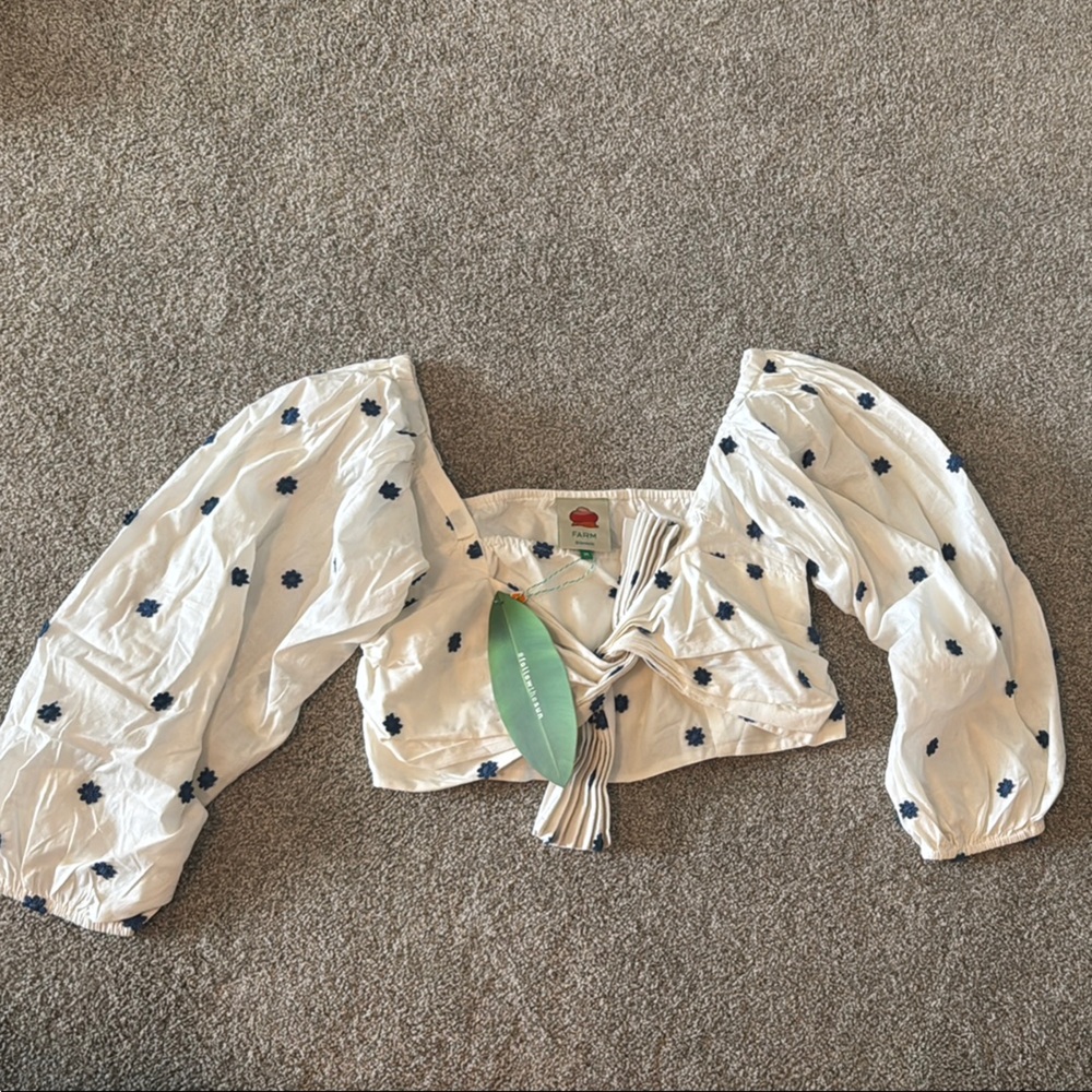 FARM Rio White and Blue Floral Top